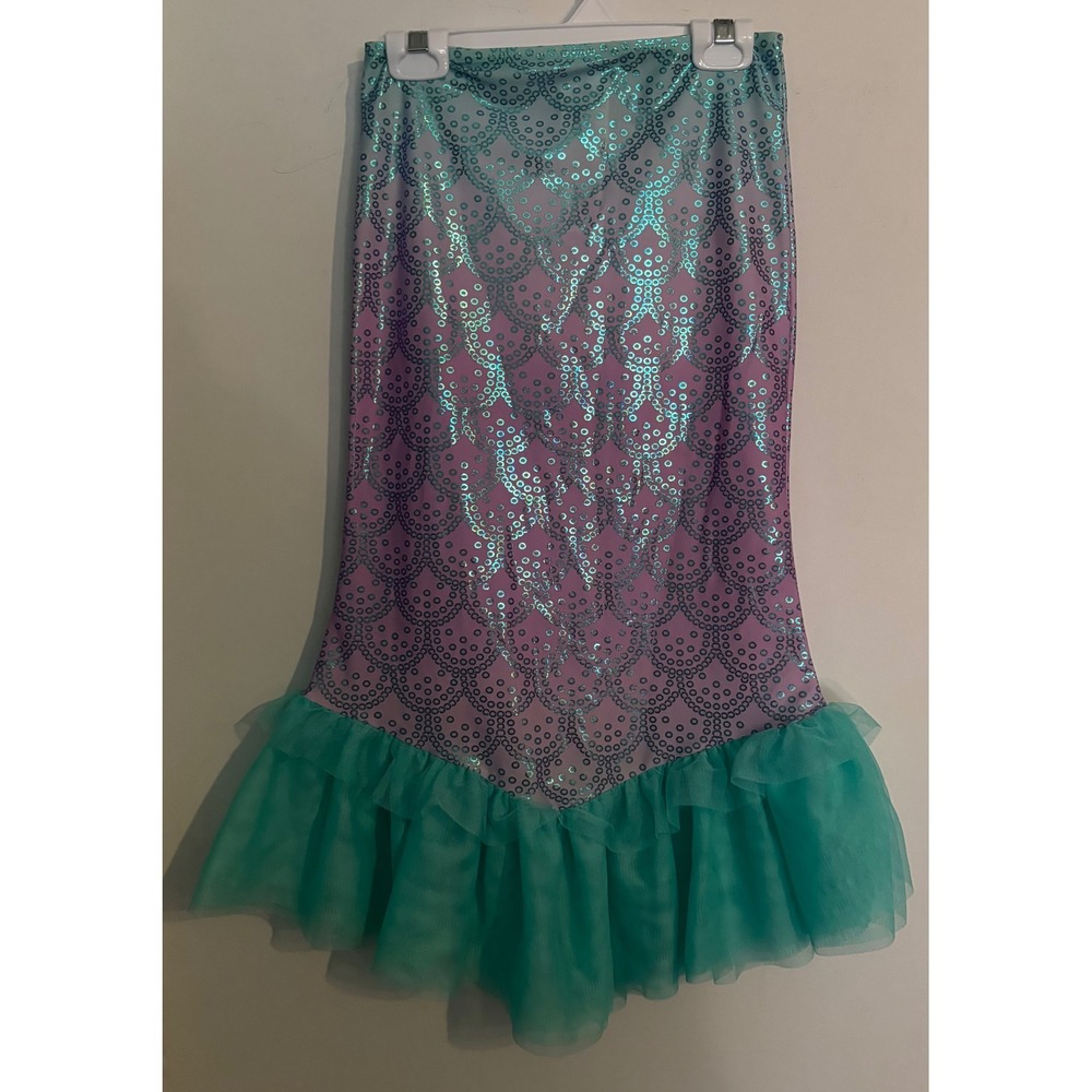 Disney Girls Sz 9/10 Ariel Mermaid Printed Metallic Skirt Tulle Hem Purple Aqua